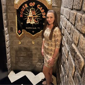 CRYSTAL DOLL gold sequin dress